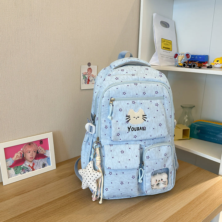 Playful Cat-Print School Backpack Stornfield