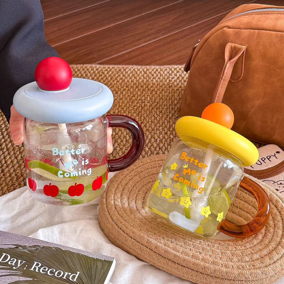 Women's glass drinking cup with silicone lid and integrated straw Stornfield