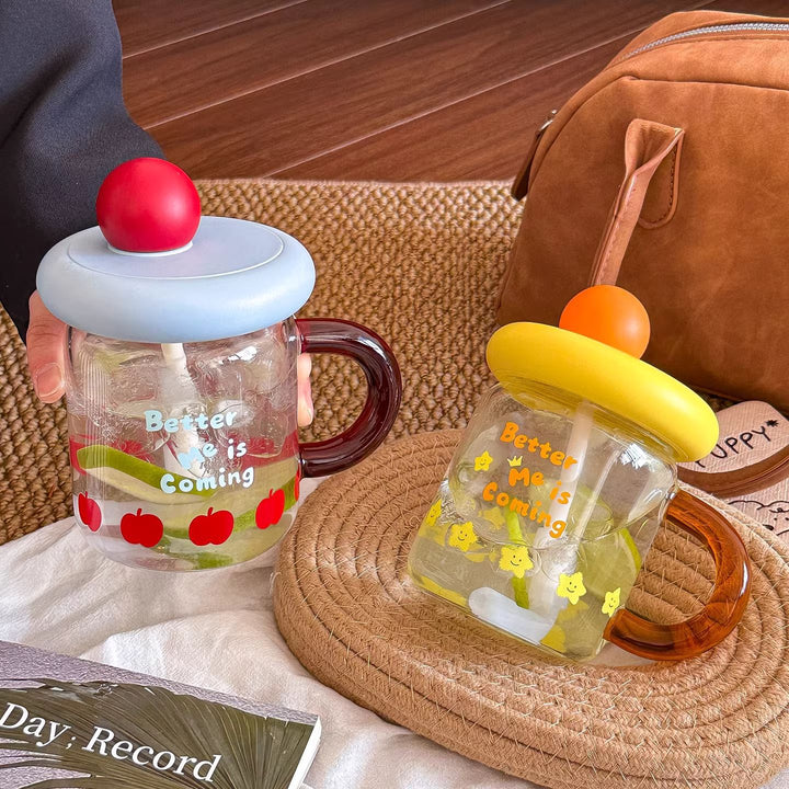 Women's glass drinking cup with silicone lid and integrated straw Stornfield
