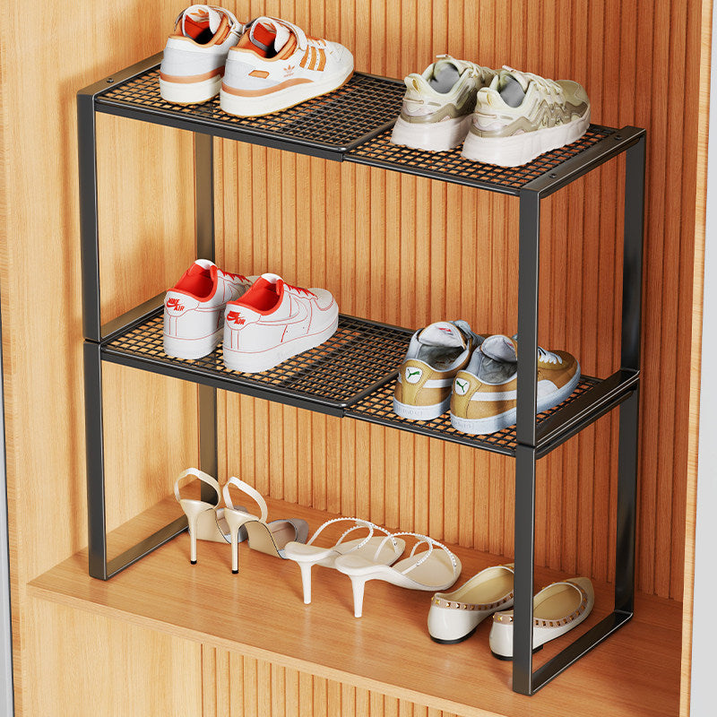 Multi-Tier Metal Mesh Shoe Storage Rack with Open Grid Shelves and Matte Frame