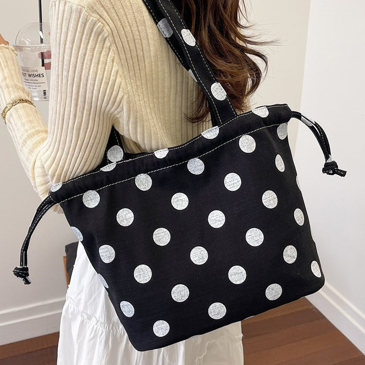 Cute Drawstring Dot Pattern Tote Bag