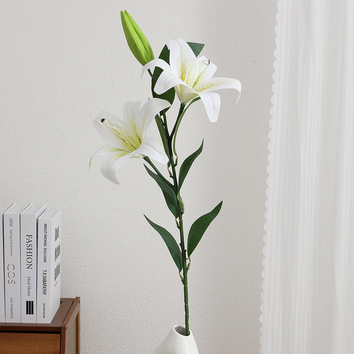 Artificial lily stem with lifelike flowers