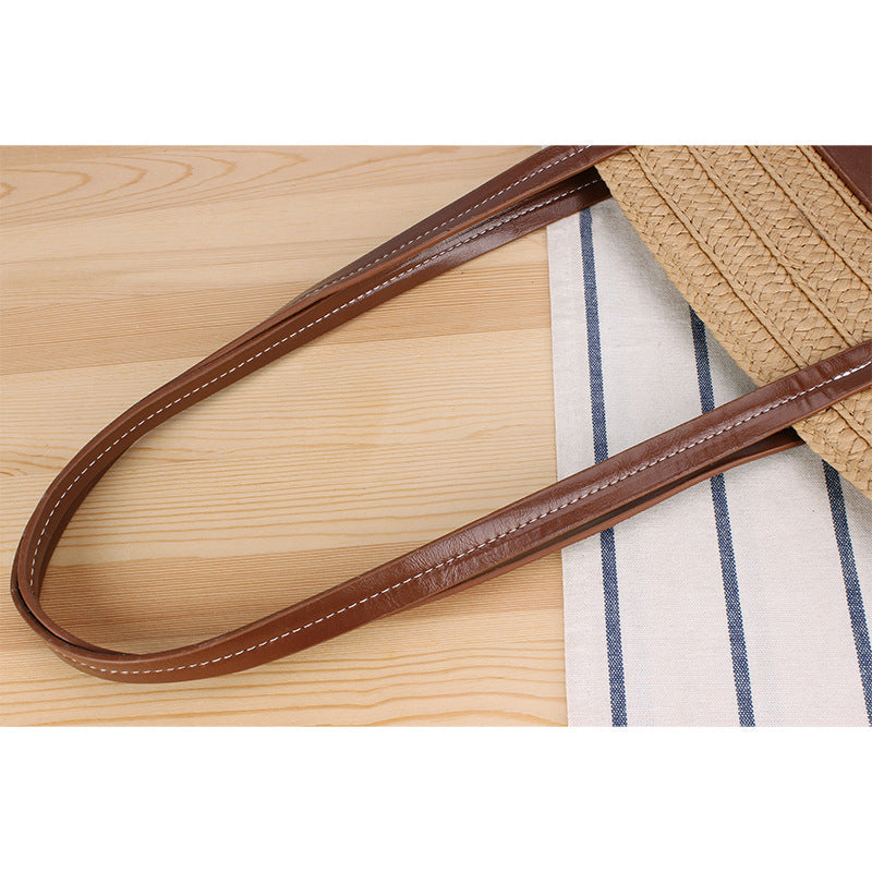 Trendy Beach Bag Made of Woven Straw and Leather Accents Stornfield