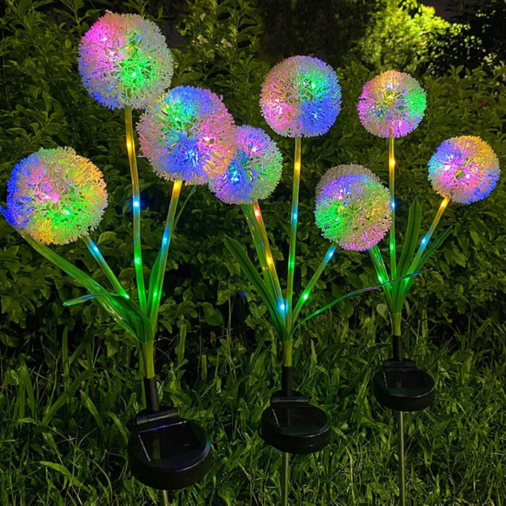 Dandelion-Inspired Solar Garden Stake Lights With Integrated Solar Panel And Dual Floral Globes Stornfield