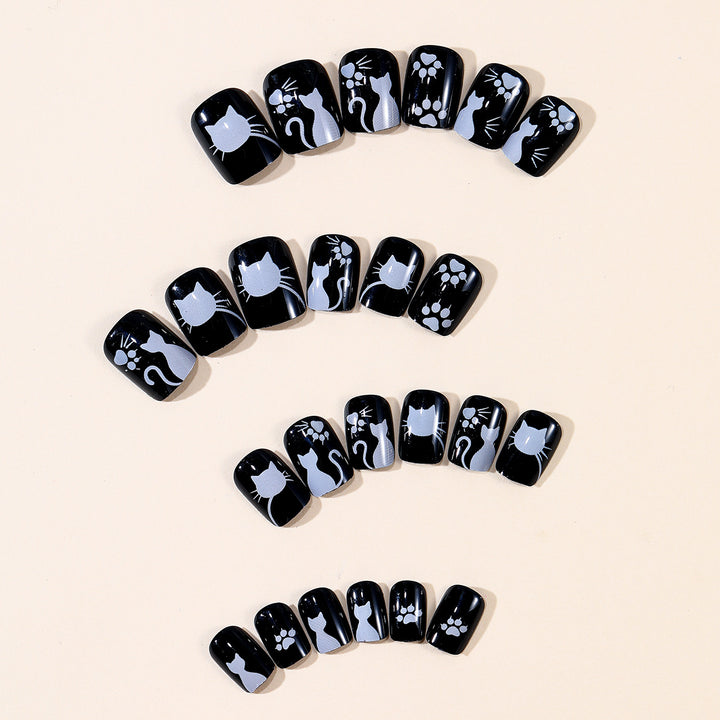 Whimsical Cat-Themed Press-On Nail Art Stornfield