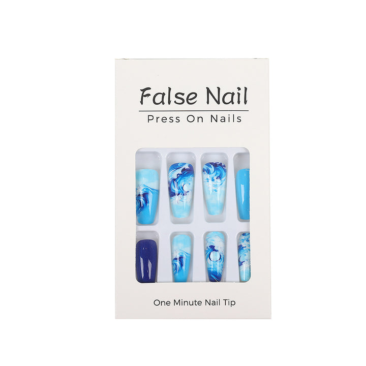 Artificial Nail Set with Maritime Wave Designs Stornfield