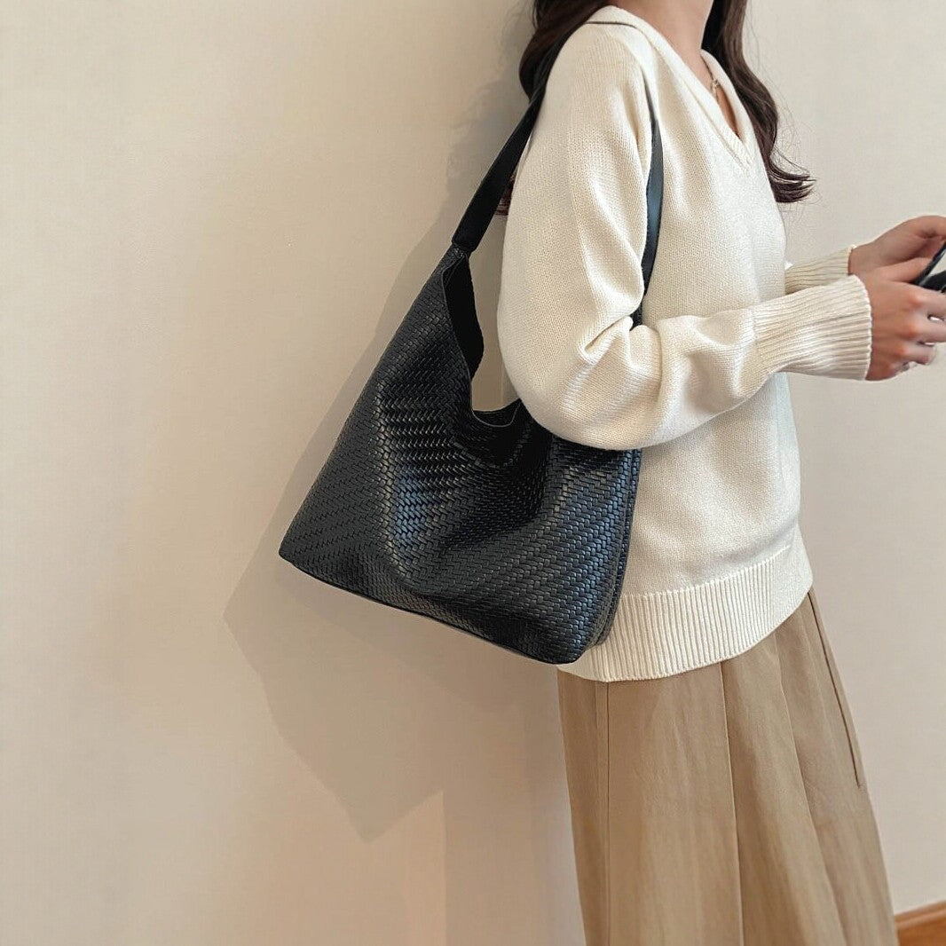 Woven Vegan Leather Hobo Bag