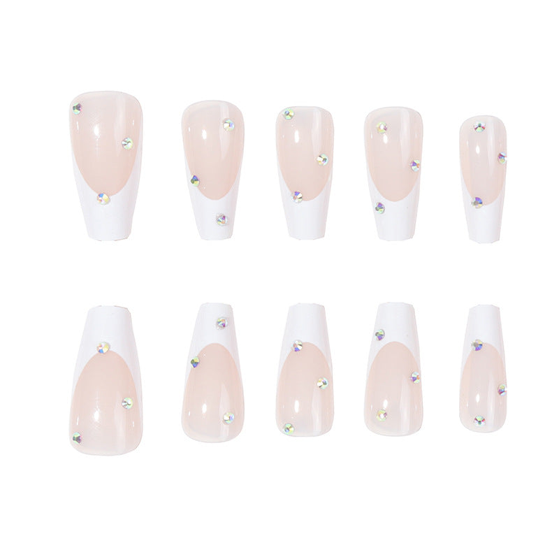 Elegant Iconic French Tip Press-On Nails with Rhinestone Accents Stornfield