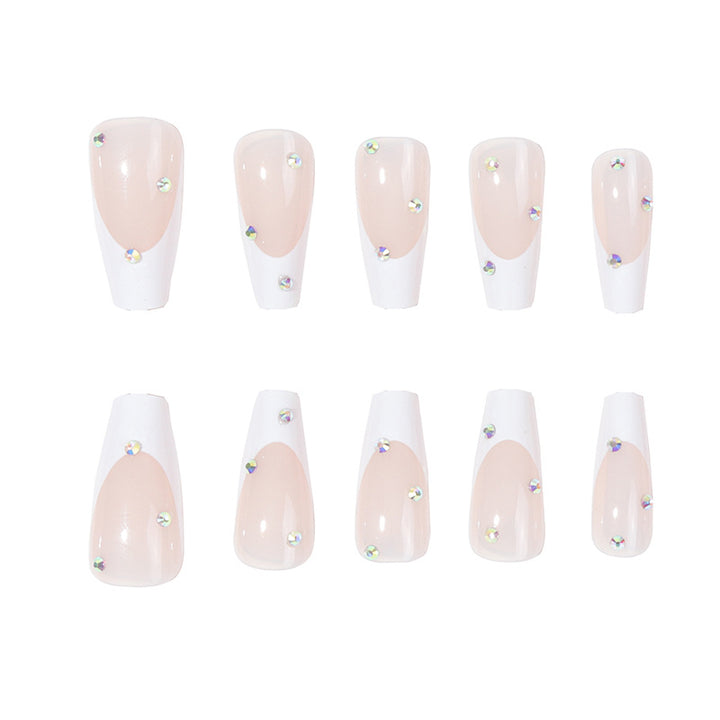 Elegant Iconic French Tip Press-On Nails with Rhinestone Accents Stornfield