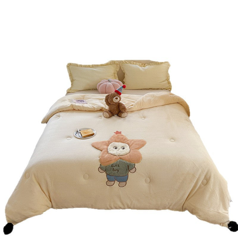 Plush Appliqué Teddy Microfiber Duvet Cover Set