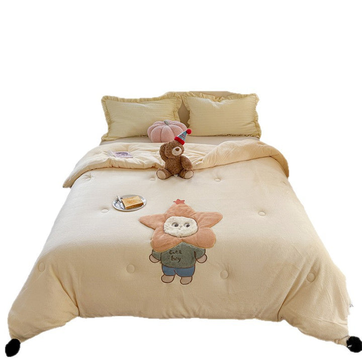 Plush Appliqué Teddy Microfiber Duvet Cover Set