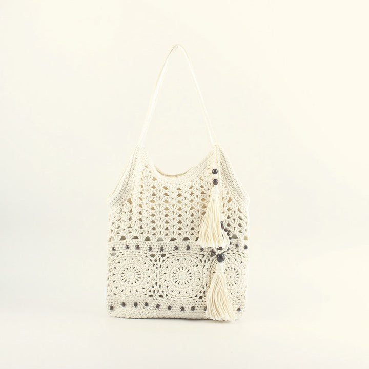 Crochet handbag with fringed accents Stornfield