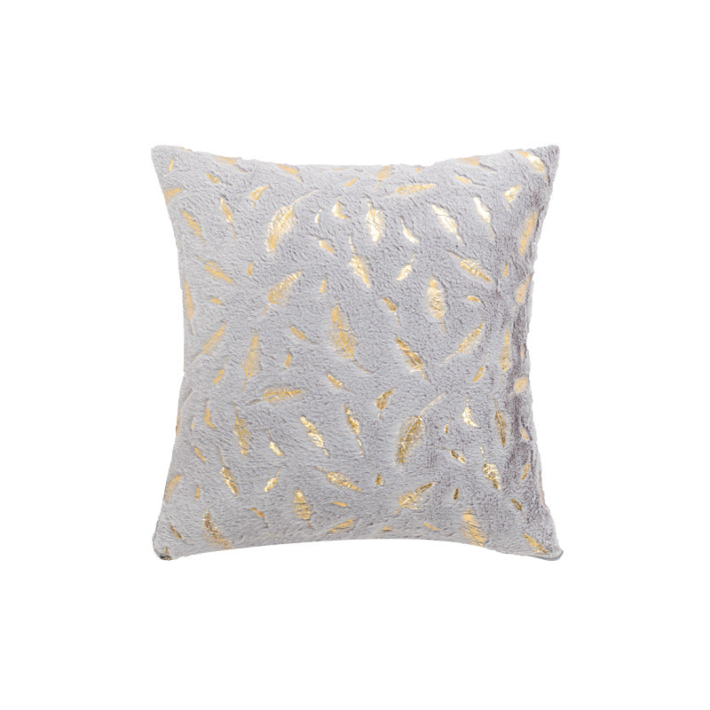 Square Plush Decorative Cushion with Metallic Feather Accent and Removable Cover