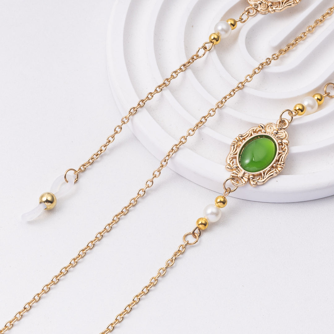 Elegant Pearl and Green Stone Drop Earrings Stornfield