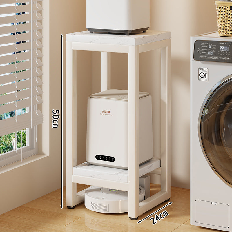 Narrow Two-Tier Metal Appliance Stand with Faux Marble Shelves