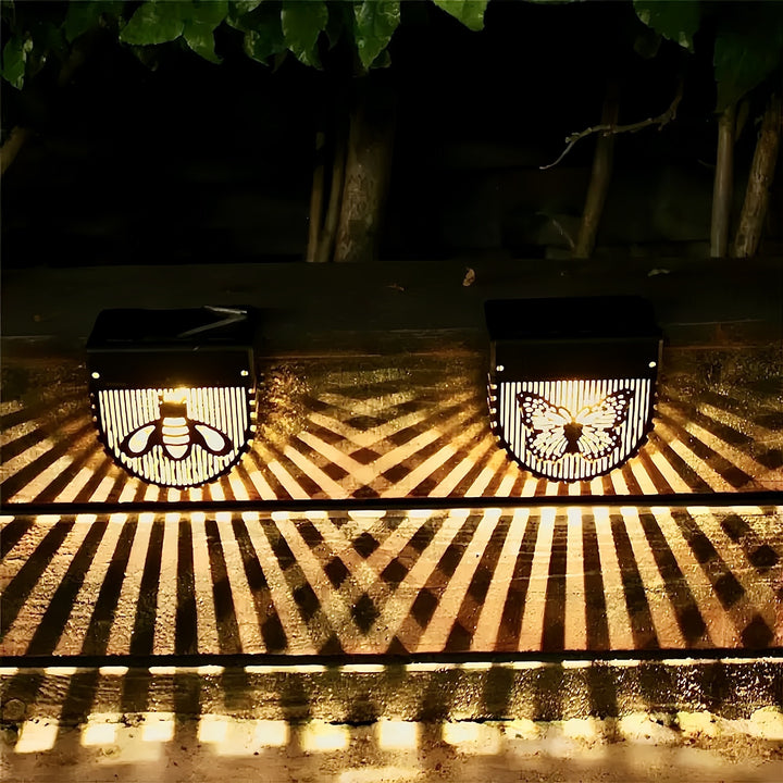 Decorative Solar Garden Wall Lanterns With Laser Cut Bee And Butterfly Motifs Stornfield