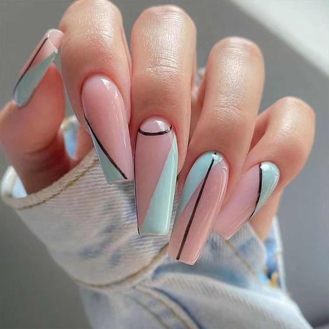 Artistic acrylic nails with geometric design Stornfield