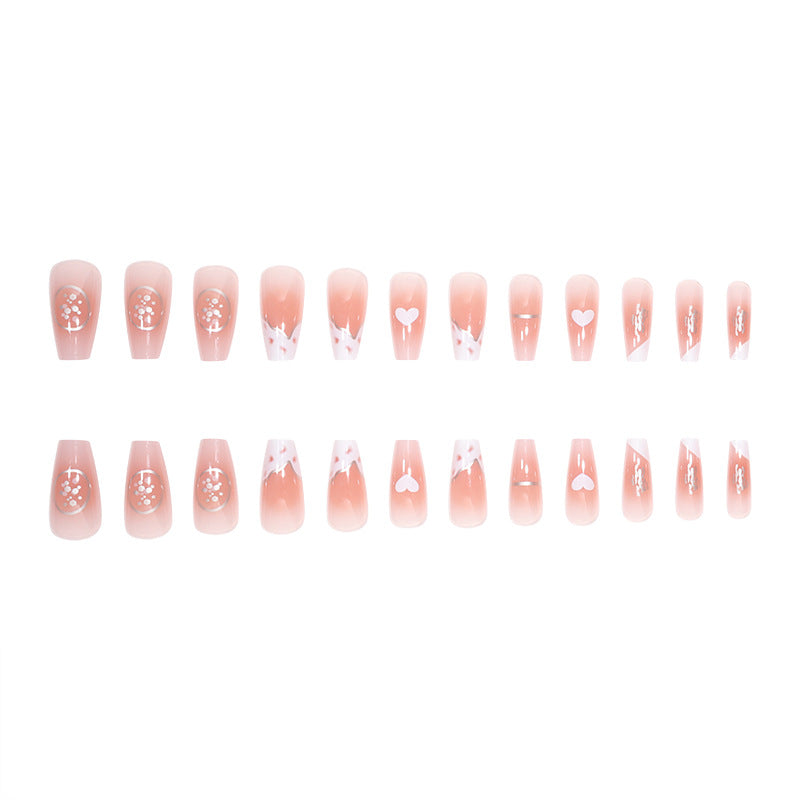Elegant Long Press-On Nails with Artistic Heart and Gem Accents Stornfield