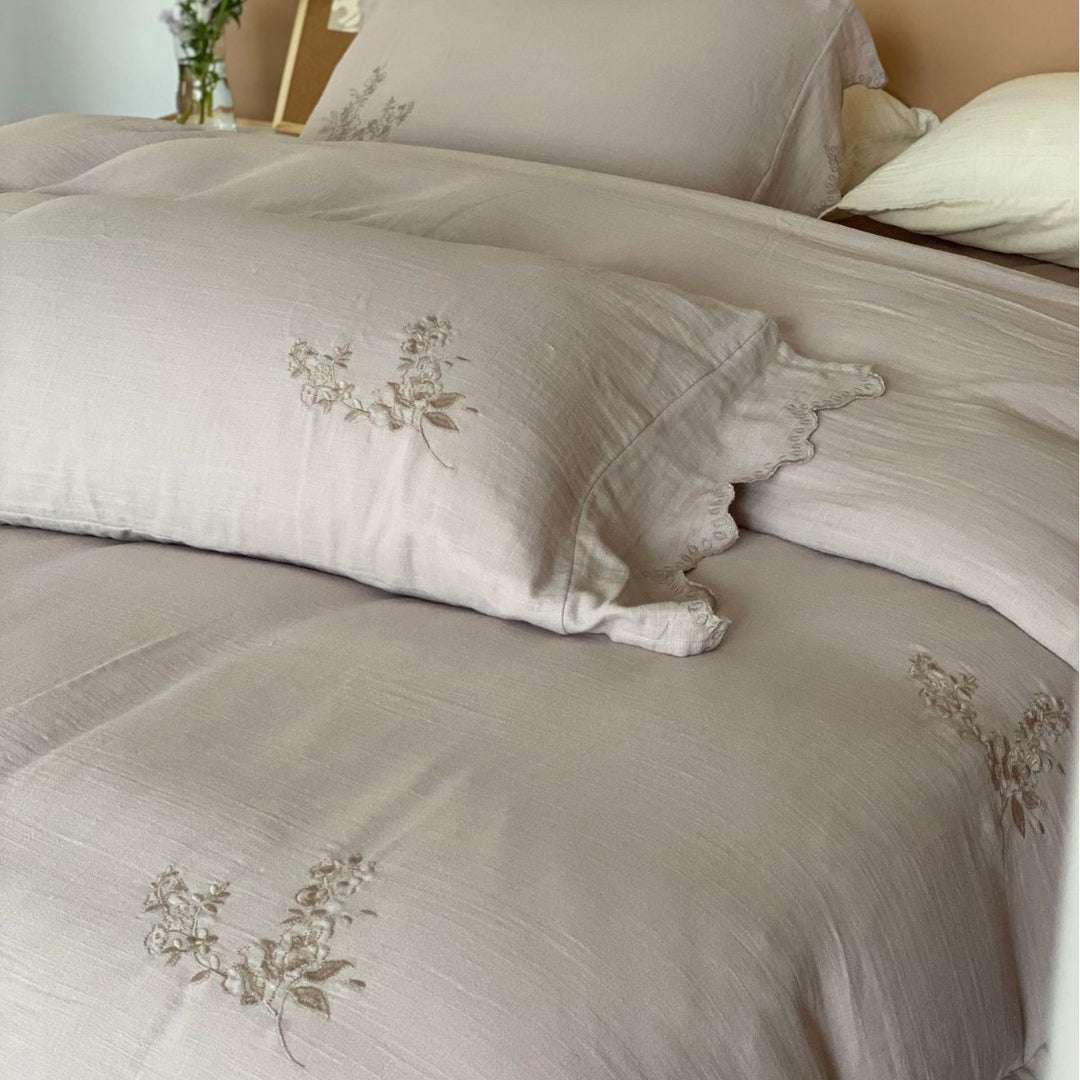 Textured Cotton-Gauze Linen-Feel Ruffled-Edge Duvet Cover Set