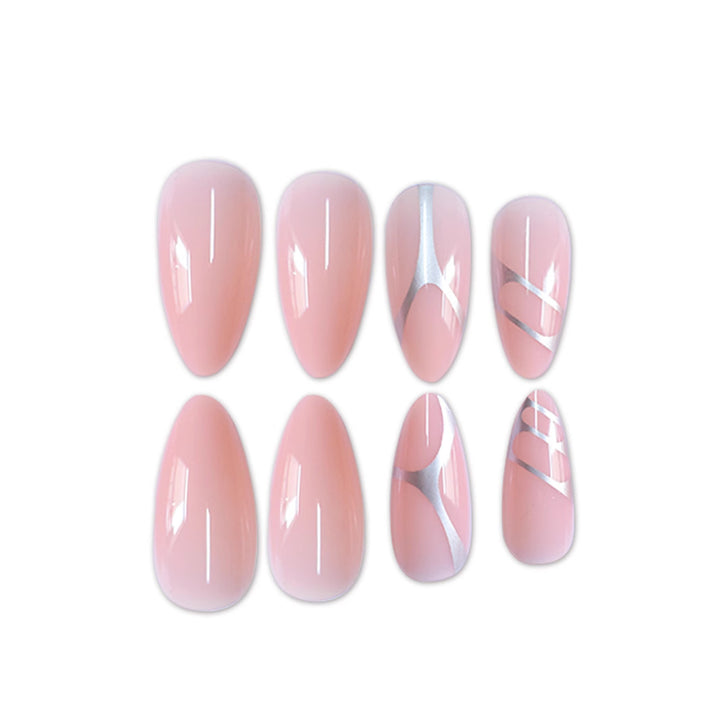 Elegant Stiletto Press-On Nail Set with Artistic Metal Accents Stornfield