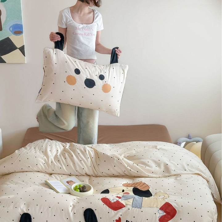 Cute Cartoon Rabbit Duvet Cover Bedding Set with Pillowcases and Ear Accent