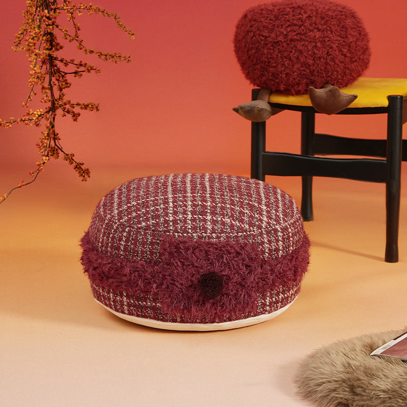 Baker Boy Cap made of tweed with teddy trim and decorative pompom