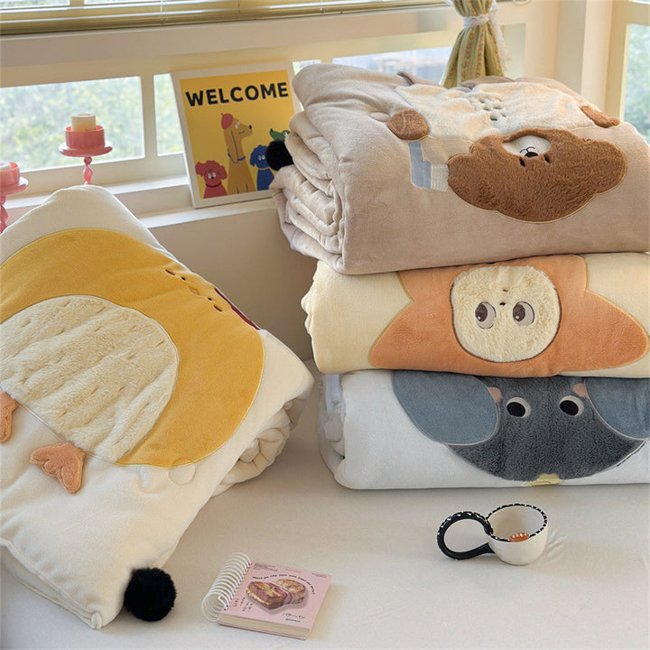 Plush Appliqué Teddy Microfiber Duvet Cover Set