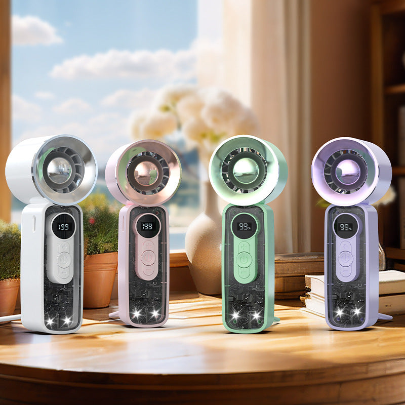 Cooling portable bladeless handheld fan with digital battery display and USB rechargeable Stornfield