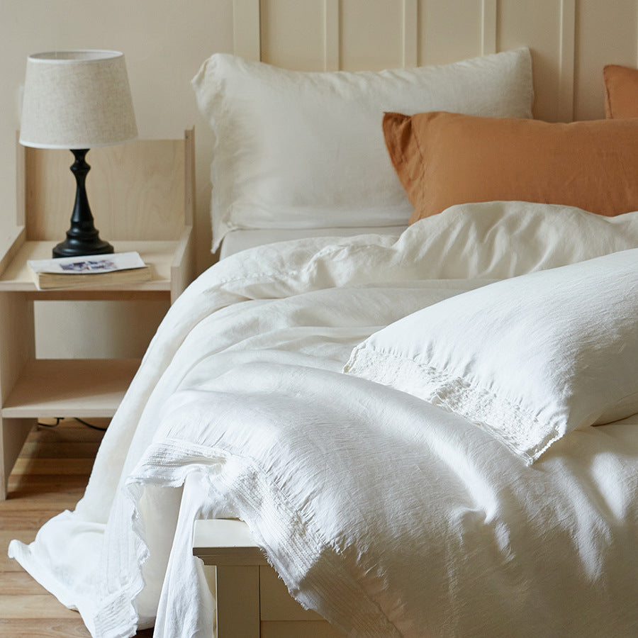 Washed Linen Duvet Cover Set with Textured Fringe Hem