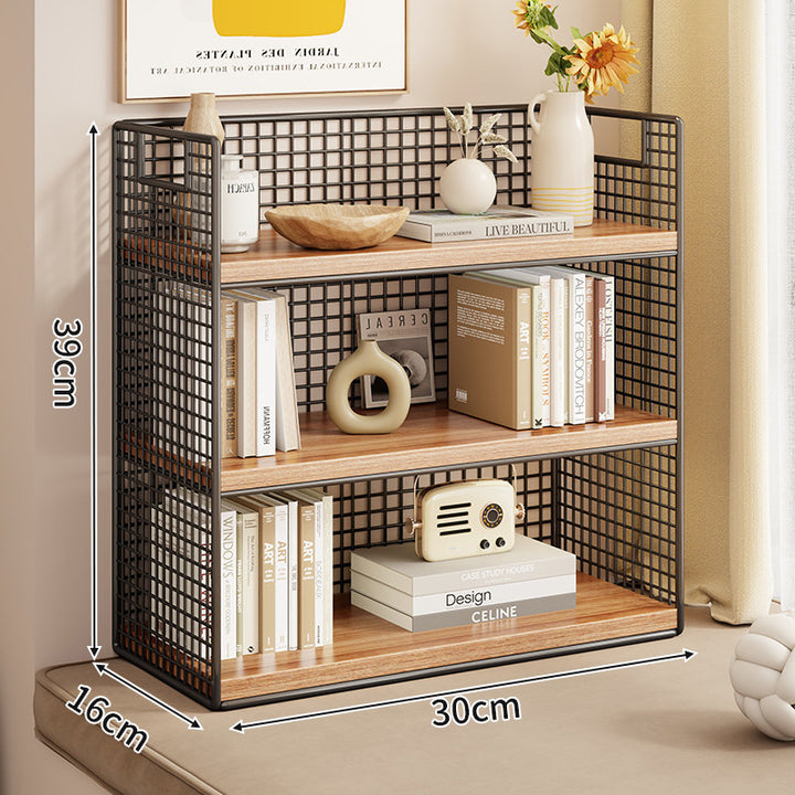 Tiered Metal Grid Countertop Display Shelf Organizer with Open Mesh Panels