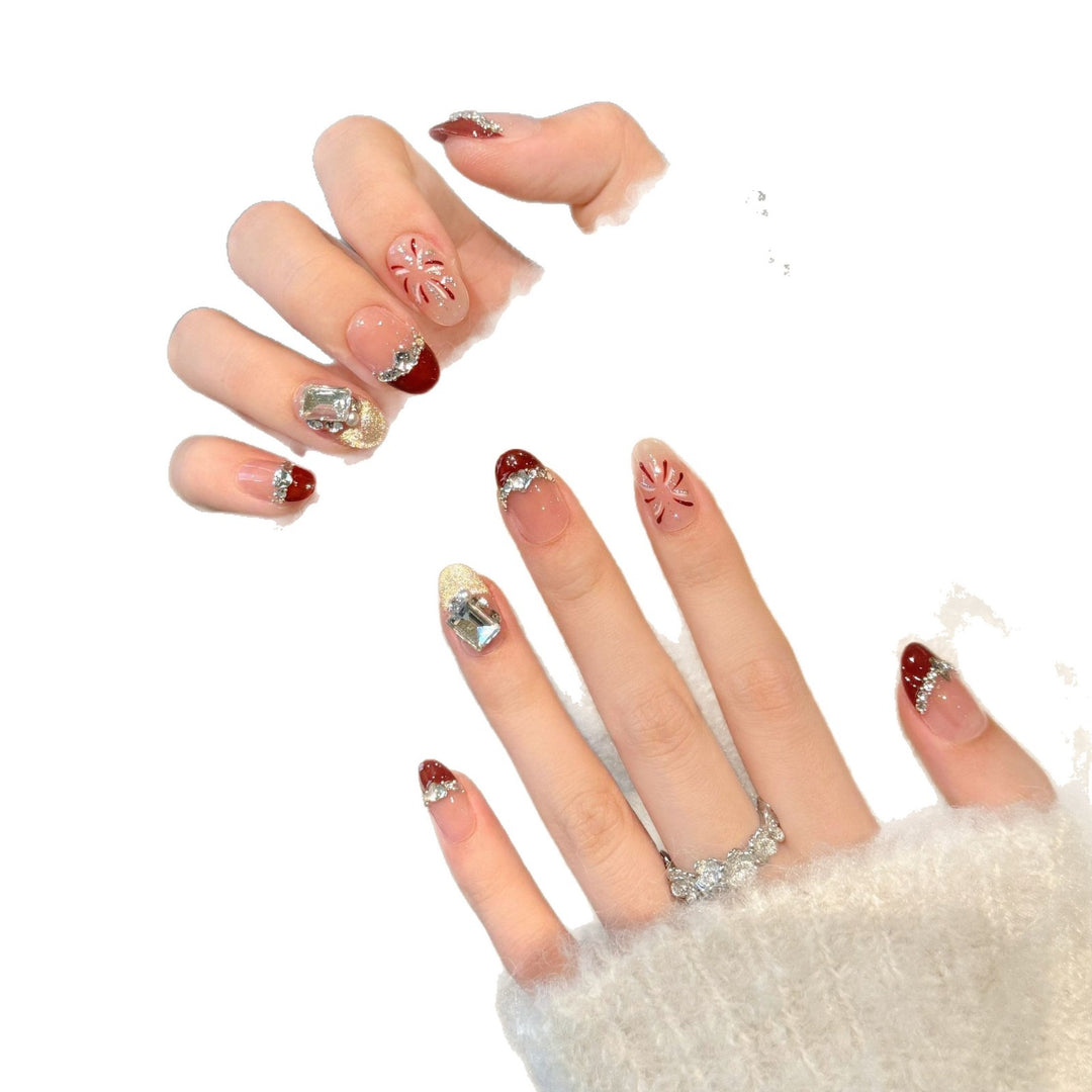 Creative Decorative Press-On Nail Art Set with Glitter and Seasonal Designs