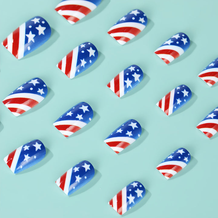 Artificial nails in patriotic stars and stripes design Stornfield