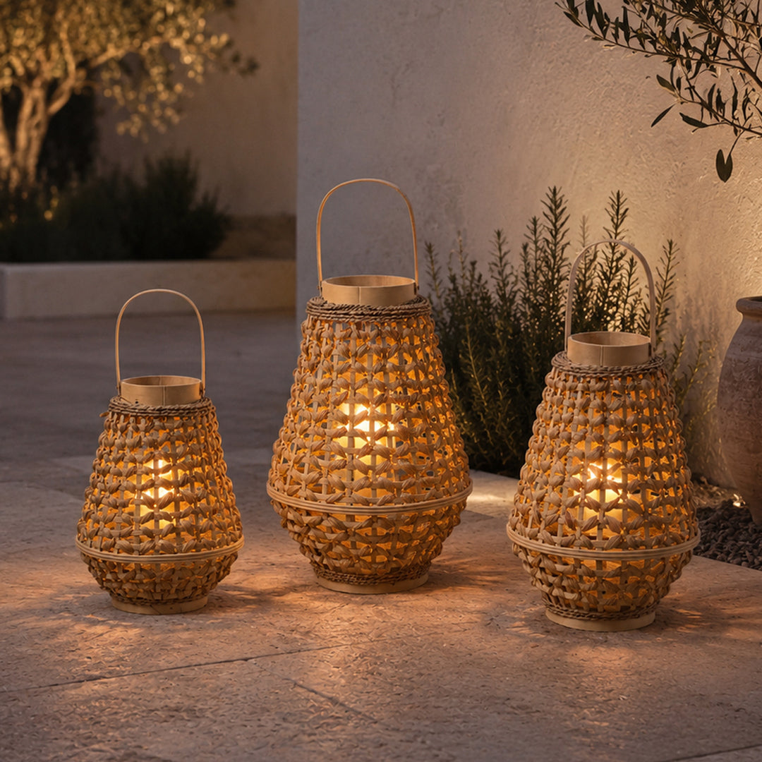 Elegant lantern made of braided rattan Stornfield