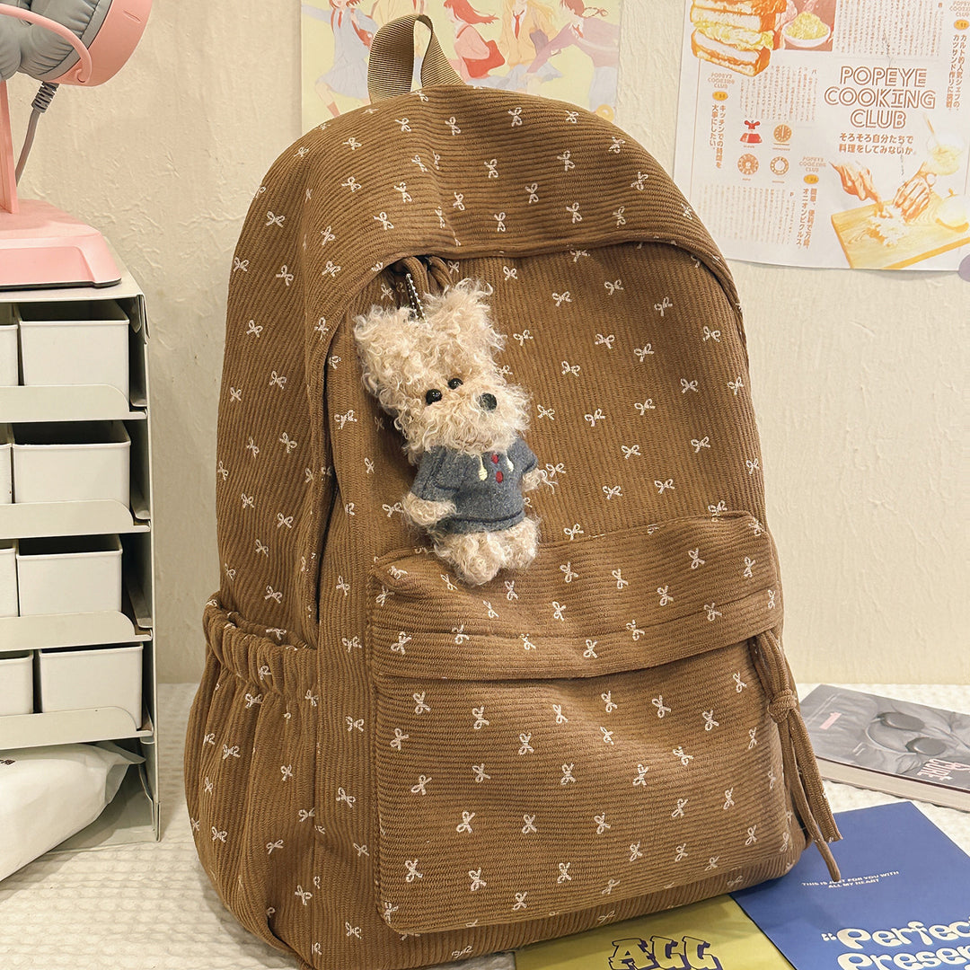 Cute Bow-Embellished Corduroy Backpack Stornfield