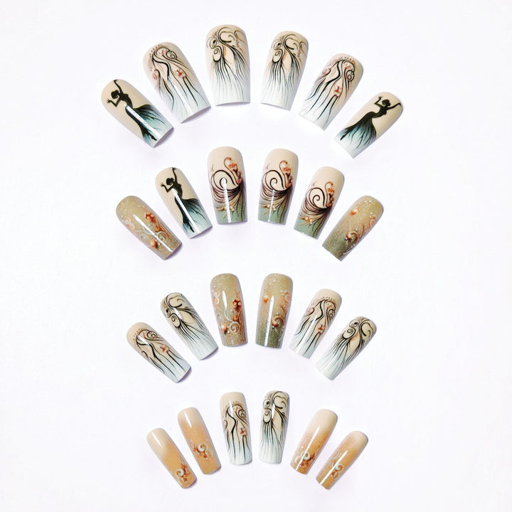 Artificial nails with elegant silhouette and floral accents Stornfield