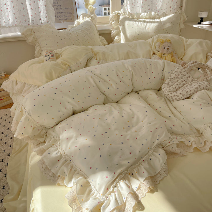 Ruffled Floral Pattern Duvet Cover Set