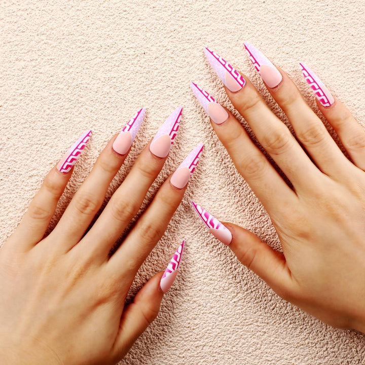 Creative Stiletto Art Nails with Geometric Patterns Stornfield