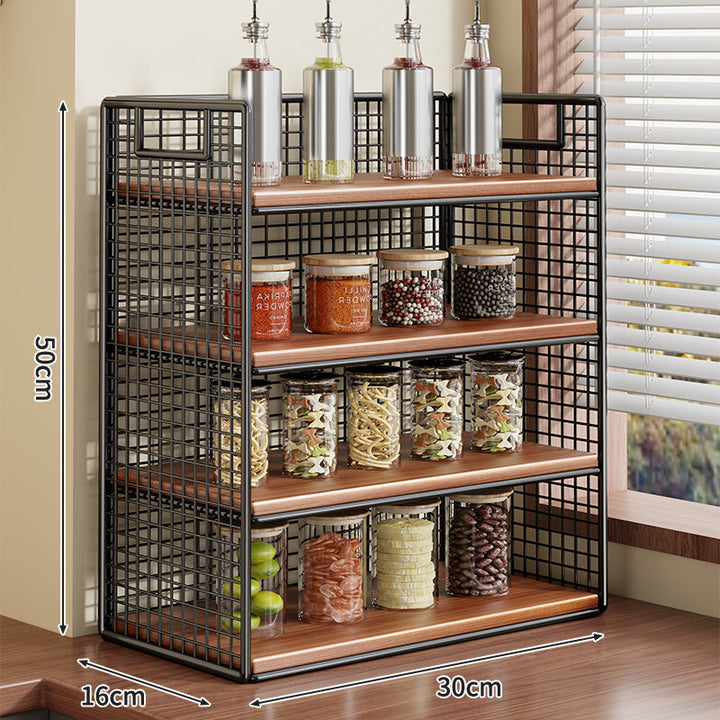 Compact Two-Tier Metal Grid Countertop Spice and Pantry Jar Organizer