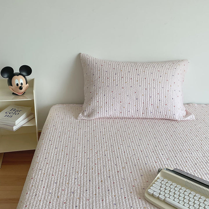 Quilted Cotton Mattress Pad and Pillowcase Set with Mini Dot Embroidery