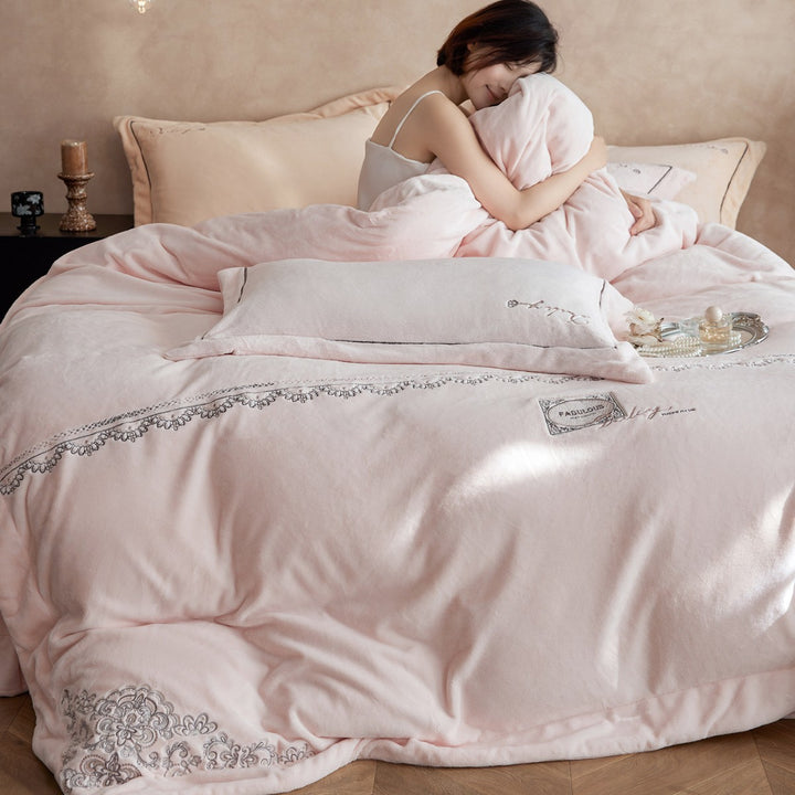 Plush Embroidered Microfiber Comforter Set