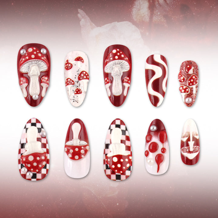 Artistic Mushroom Design Press-On Nail Set Stornfield