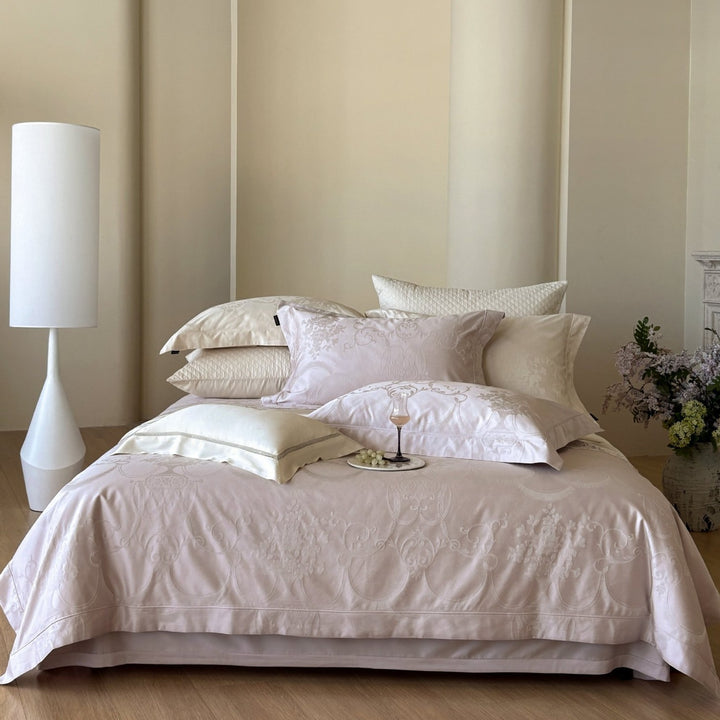 Premium Jacquard Damask Bedding Ensemble with Quilted Euro Shams