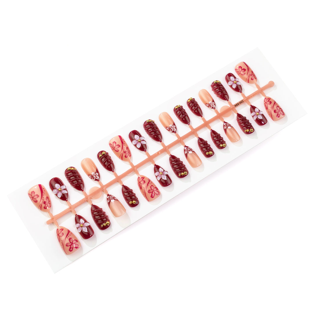 Artistic Press-On Nail Art Set with Floral and Glossy Designs Stornfield