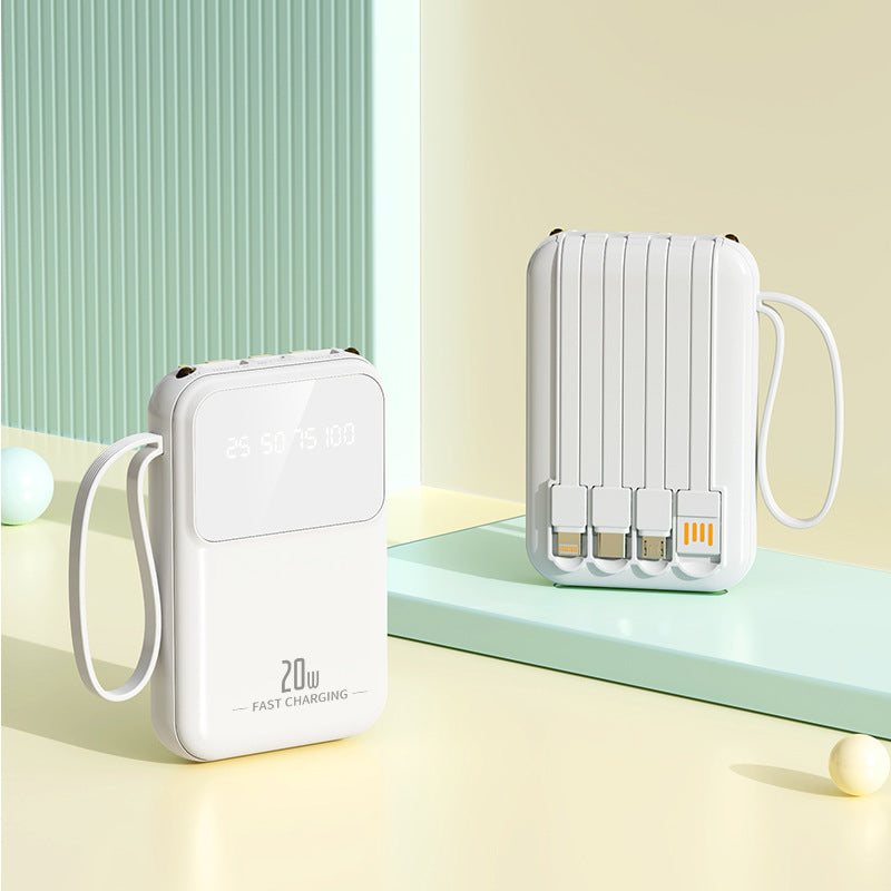 Portable power bank with integrated charging cables and smart charging status display Stornfield