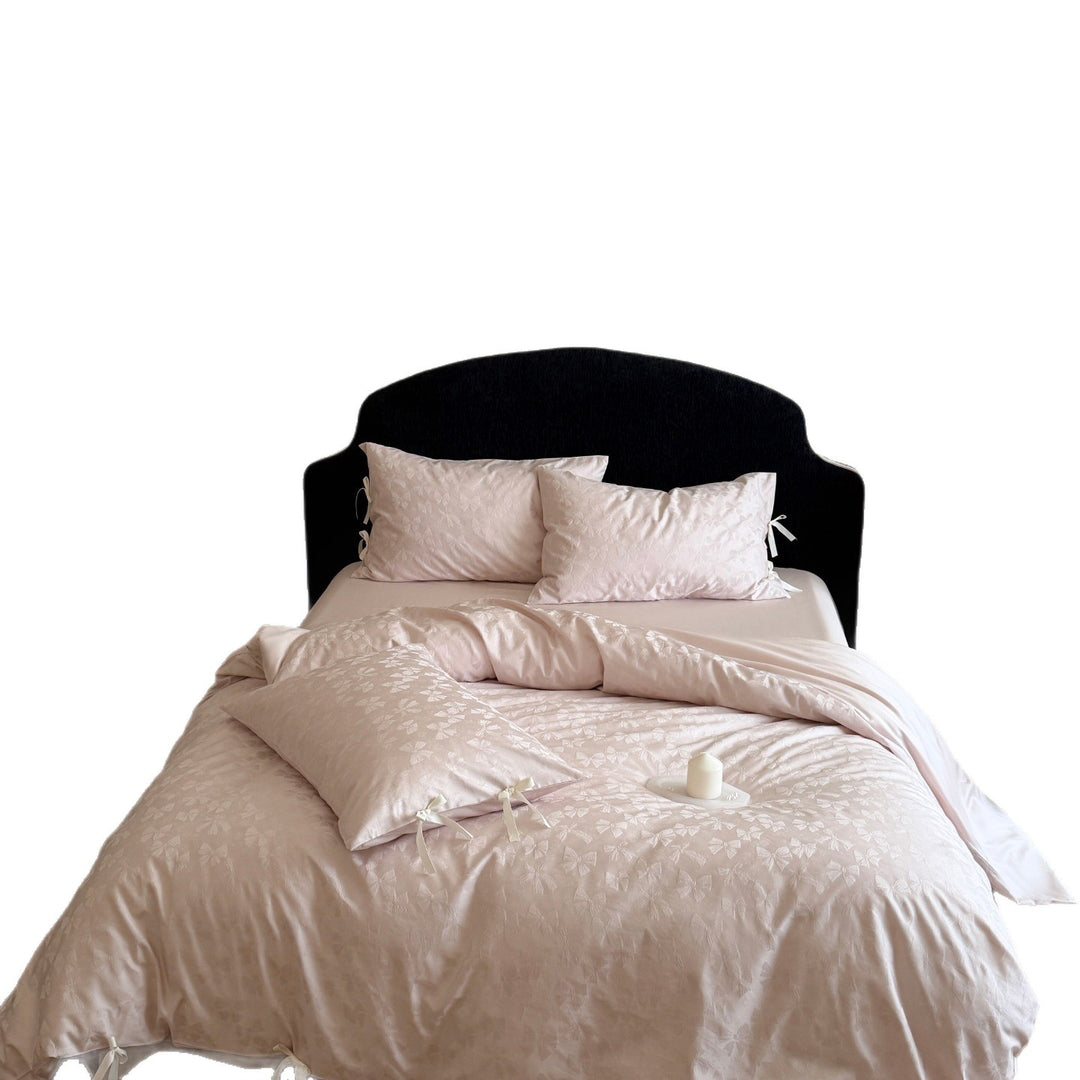 Jacquard Butterfly Duvet Cover Set with Ribbon-Tie Shams
