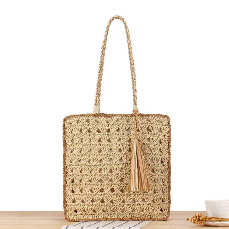 Trendy Braided Beach Bag with Tassels and Sturdy Design Stornfield