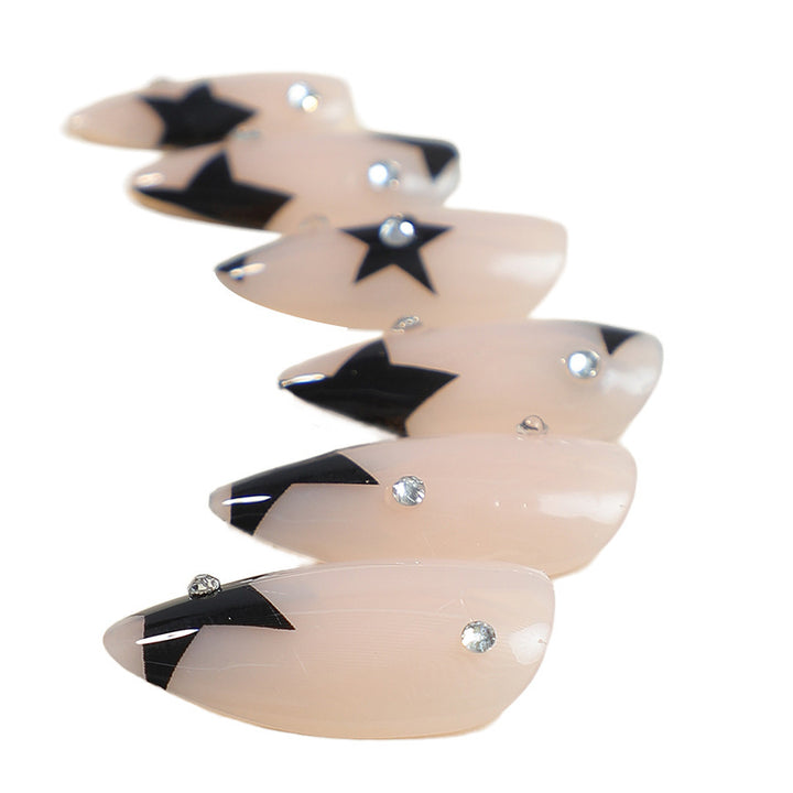 Acrylic nail set with glamorous star designs and elegant lace designs Stornfield
