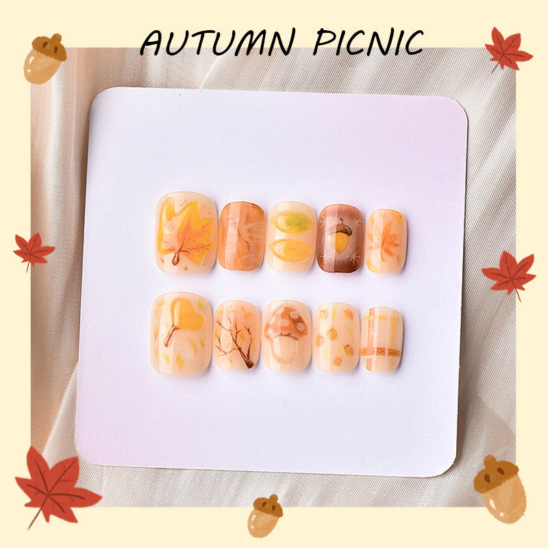 Fall-Themed Artistic Press-On Nail Set
