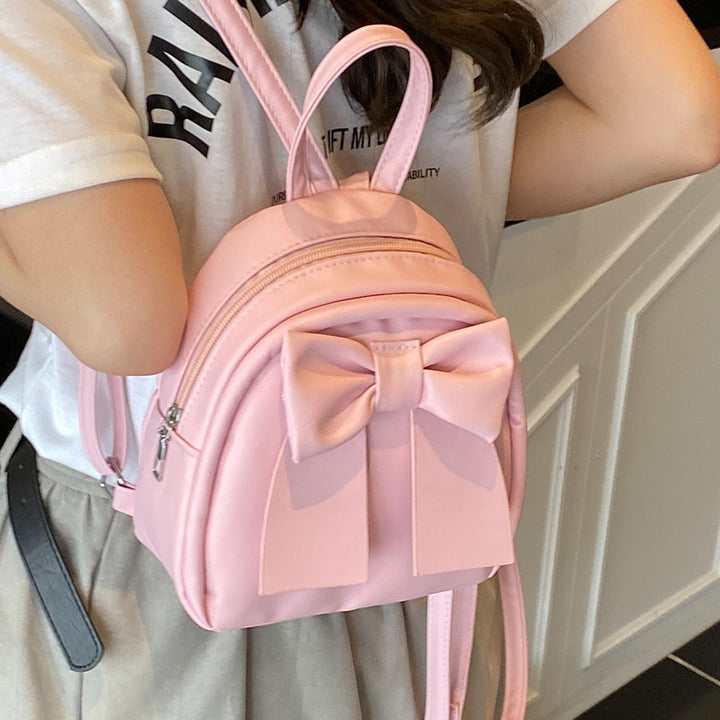 Bow-Accented Faux Leather Mini Backpack
