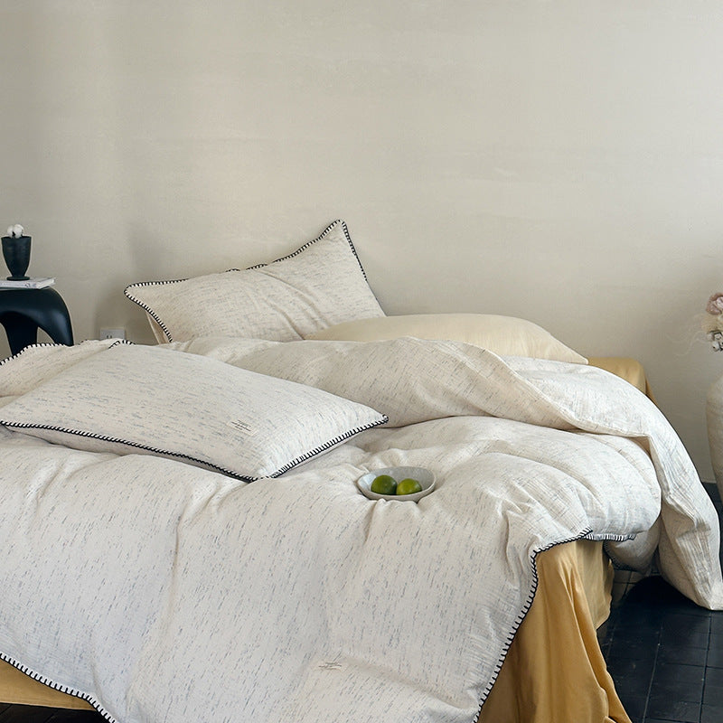 Natural mix bedding set made of linen-cotton with contrasted piping